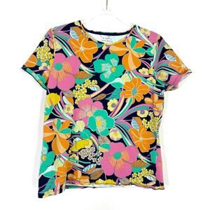 Talbots The Talbots Tee Colorful Floral Tee Shirt Short Sleeve Womens Large